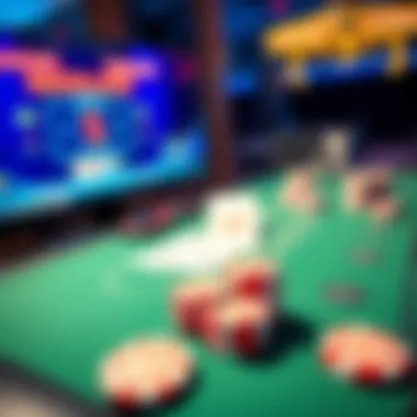 A computer screen showing a virtual blackjack game with cards and chips
