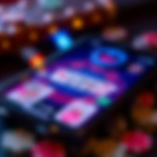 A close-up of a mobile screen showing a colorful Blackjack game interface with cards and chips