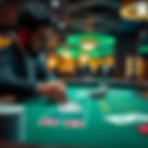 A focused player keeping track of cards in a game of blackjack at a casino.