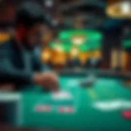Person counting cards at a blackjack table A focused player keeping track of cards in a game of blackjack at a casino.