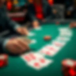 A blackjack table showing hands being played, with cards visibly altered, highlighting cheating methods in the game.