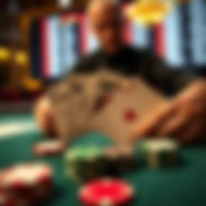 Online blackjack dealer showing cards with 15 or 16 points on the table and chips, highlighting the game's betting aspect