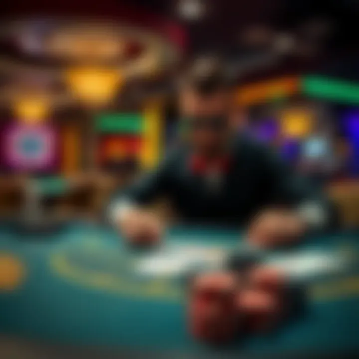 Blackjack dealer at a casino table An inexperienced blackjack dealer makes a mistake while dealing cards at a casino table, affecting players' experience