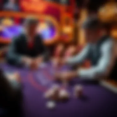 A blackjack table showing a dealer handing chips to an upset player who is leaving his chips behind