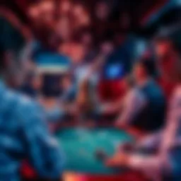 People enjoying a social blackjack event in a lively setting in Athens, playing cards and chatting.