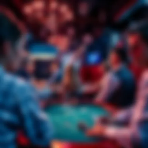 People enjoying a social blackjack event in a lively setting in Athens, playing cards and chatting.