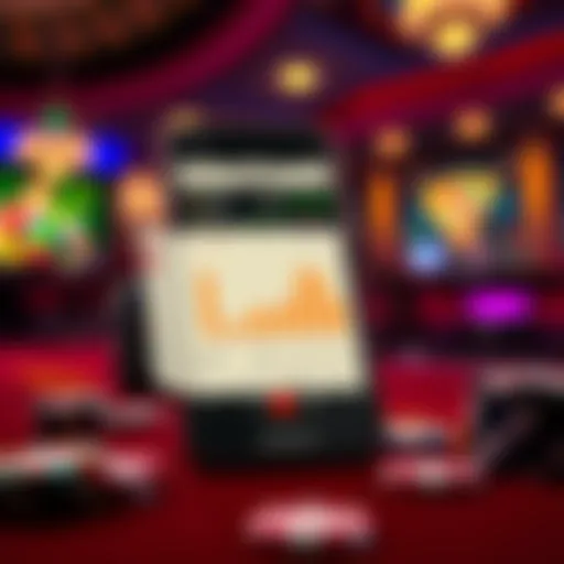 A smartphone displaying the Stacked: Gaming Tracker app interface with Black Jack statistics and charts