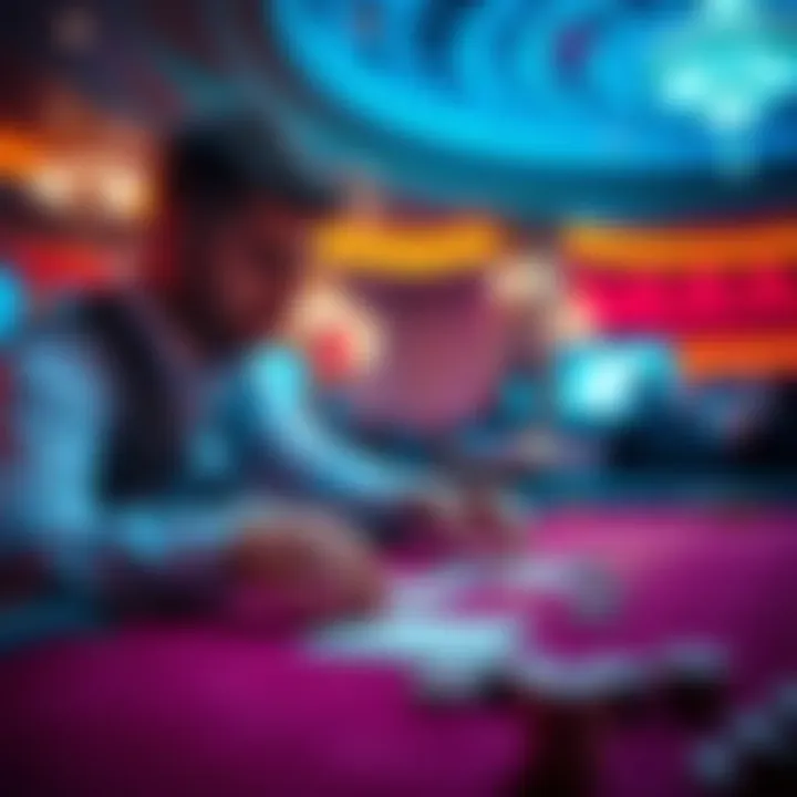 A focused individual playing blackjack at a casino table, with chips and cards in front of them.