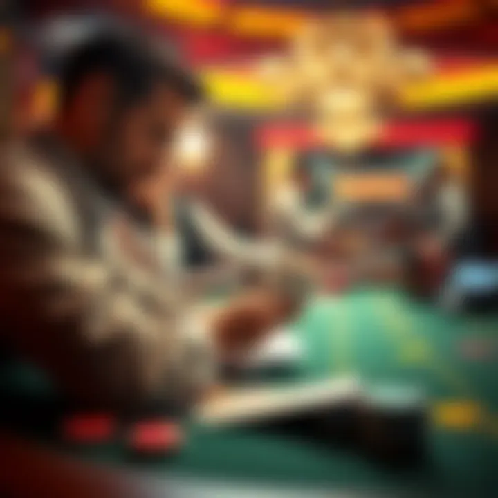 Blackjack player at a casino table A focused player counting cards while playing blackjack at an online casino.