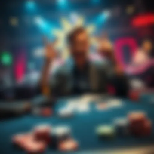 A person celebrating a big win at a blackjack table, with cards and chips in front of them.