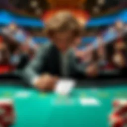 A person at a blackjack table considering a split move with cards showing 10s and a dealer in the background