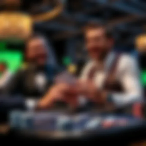 A close-up of two players celebrating after both achieving a score of 21 in a blackjack game at a tournament.