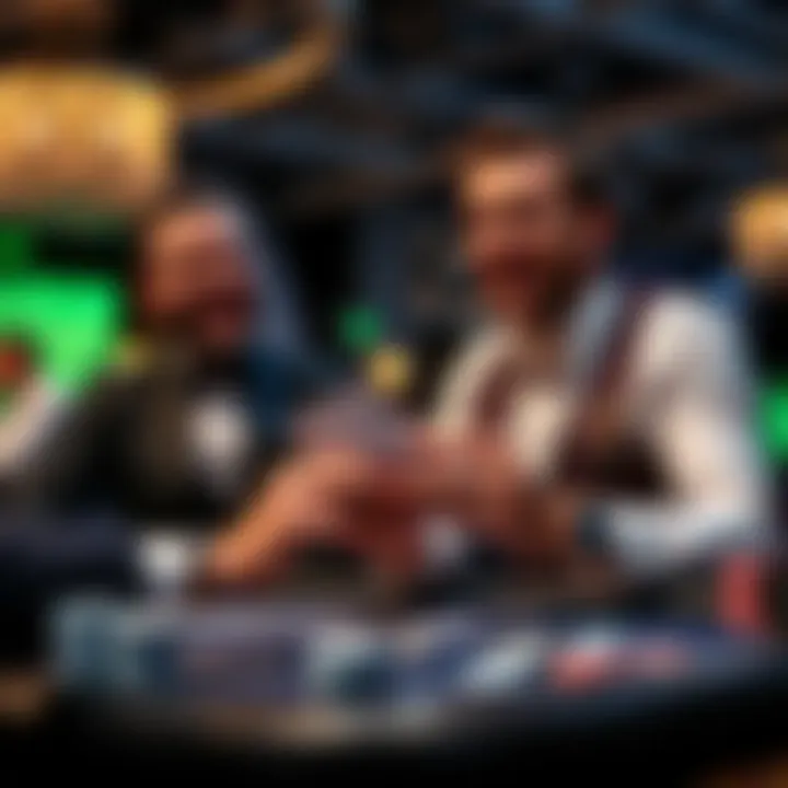 A close-up of two players celebrating after both achieving a score of 21 in a blackjack game at a tournament.