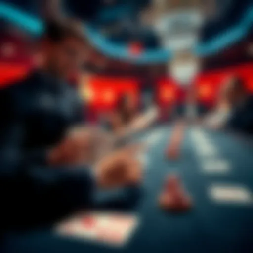 A dealer at a blackjack table showing cards and players using strategy charts