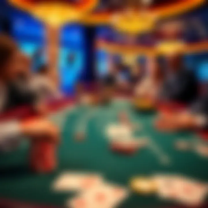 Blackjack table in an Australian casino A blackjack table with cards and chips in an Australian casino, showing players engaged in the game.