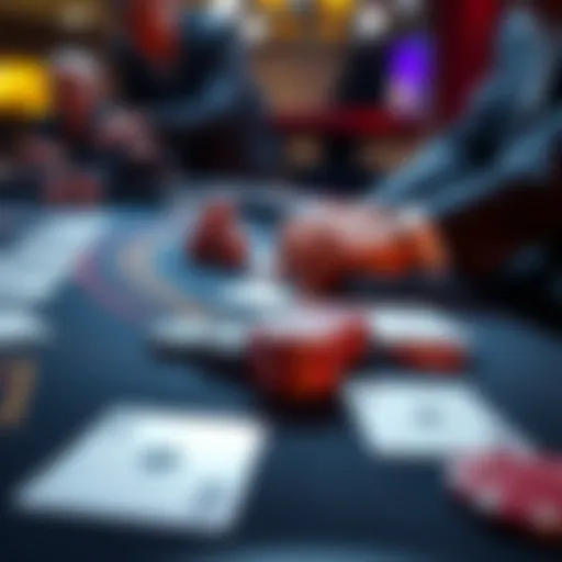 A close view of a blackjack table showing cards and chips during a game, highlighting a player considering a double down move.