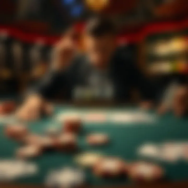 A player looks distressed at a blackjack table with cards spread out and chips in front of them, showing a significant loss.