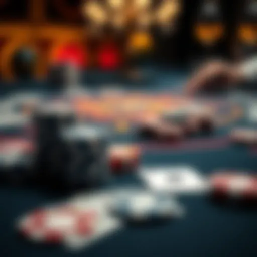 Blackjack table with cards and chips A close-up view of a blackjack table showing cards and chips stacked, illustrating the excitement and risks of the game.