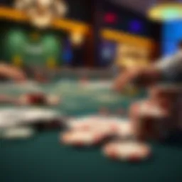A close-up of a Blackjack table showing cards and casino chips, highlighting tension during a game.