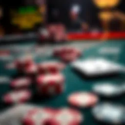 A close-up view of a Blackjack table showing cards and poker chips, illustrating strategies for card counting.