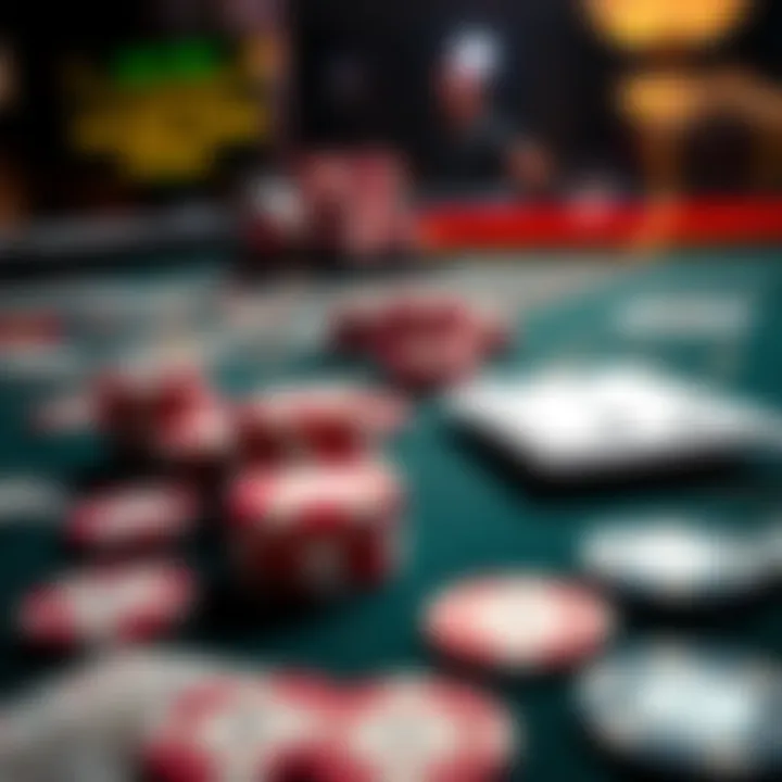 A close-up view of a Blackjack table showing cards and poker chips, illustrating strategies for card counting.