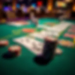 Blackjack table with chips A close-up of a blackjack table featuring cards and chips, representing a $14 bankroll strategy in a casino setting.