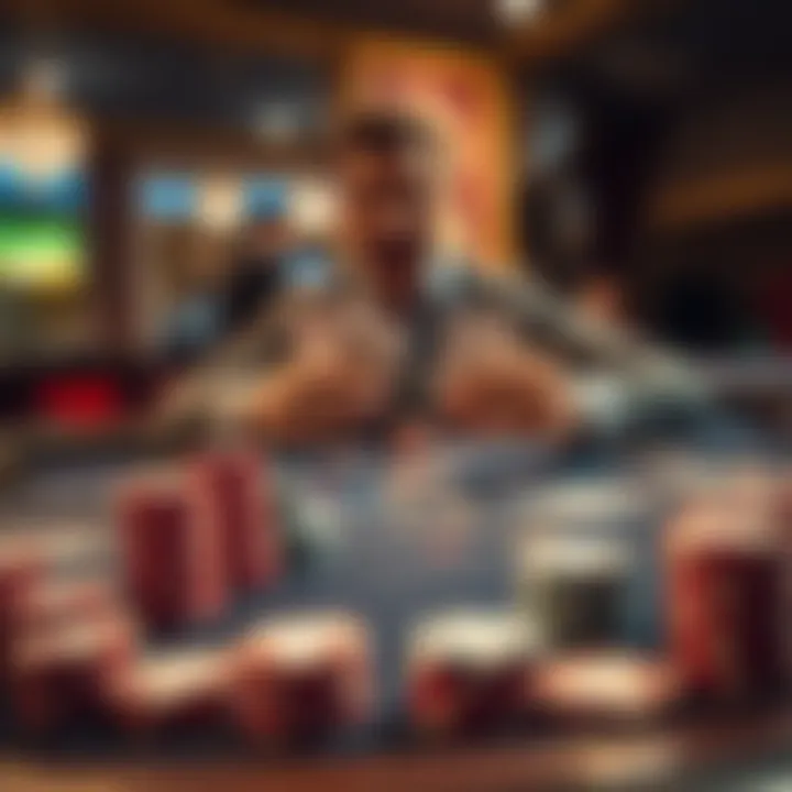 A player at a blackjack table excitedly plays two hands with stacks of chips in front, hoping to win big.