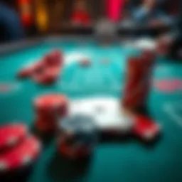 Close-up of a blackjack table with chips and cards, illustrating the strategy of doubling down after losses.