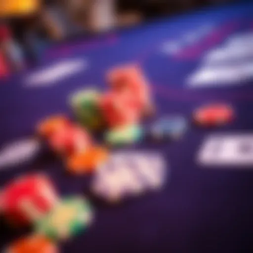 A close-up of a blackjack table featuring colorful chips and cards, representing a player seeking bankroll support for the game.