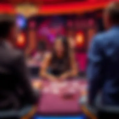 A lively blackjack table at Hippodrom London with a young dealer laughing as players engage with her unorthodox card math, creating a fun atmosphere.