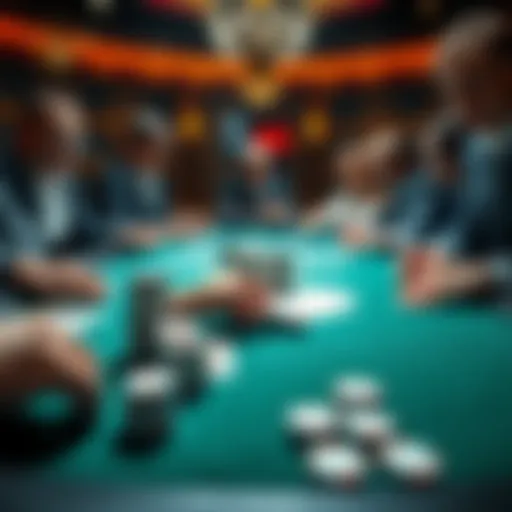 Blackjack table with cards A blackjack table with players eagerly looking at their cards while chips are stacked in front of them, showing anticipation for wins.