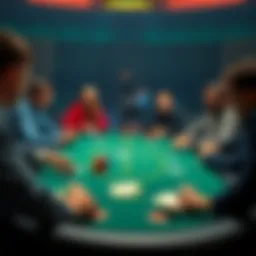 Group of players sitting at a blackjack table, focused on their cards and chips.