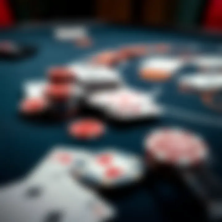 A close-up of a blackjack table showing cards and chips, illustrating a beginner practicing the game techniques.
