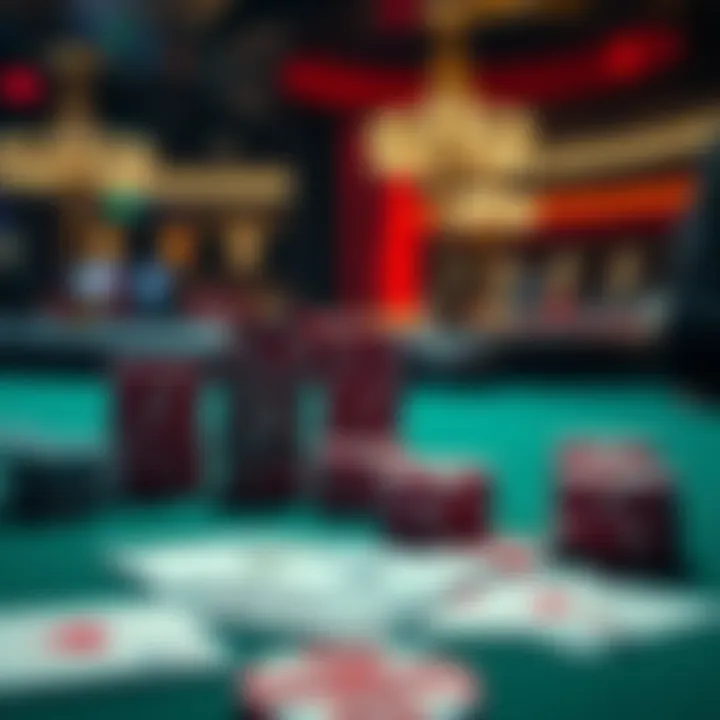 A dramatic scene of a blackjack table showing stacks of chips and playing cards, capturing a player’s intense moment at the casino