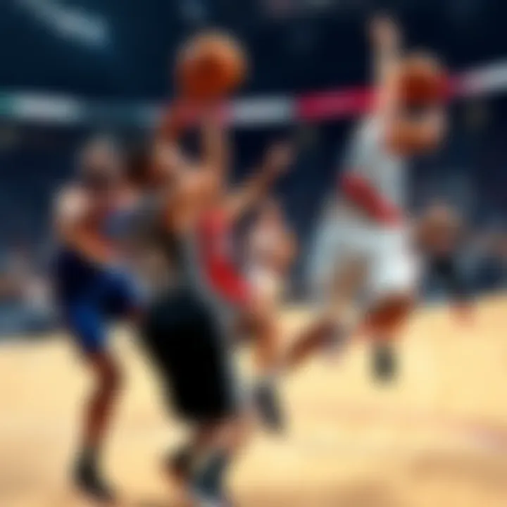 Players from the Blazers and Spurs competing on the basketball court during an exciting match