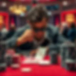 A player focuses on stealing blinds in a poker game, surrounded by stacks of chips and cards on a table.