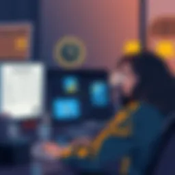 Illustration of a person looking at a computer screen with financial documents, reflecting on the income verification requirements of Blockchain after a large deposit.