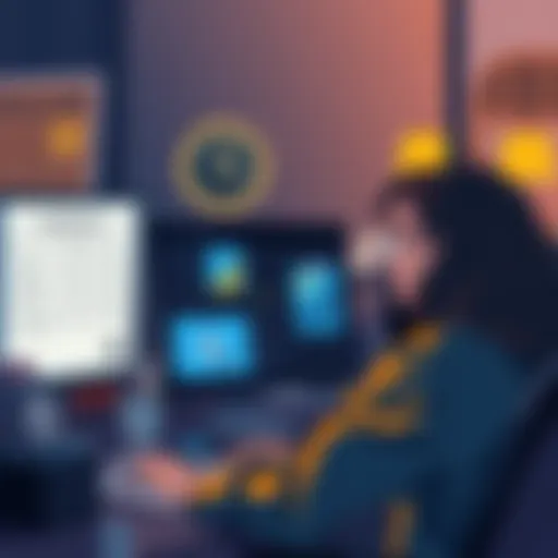 Illustration of a person looking at a computer screen with financial documents, reflecting on the income verification requirements of Blockchain after a large deposit.