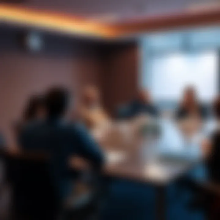 A group of people sitting around a table looking frustrated during a meeting about the board's effectiveness.