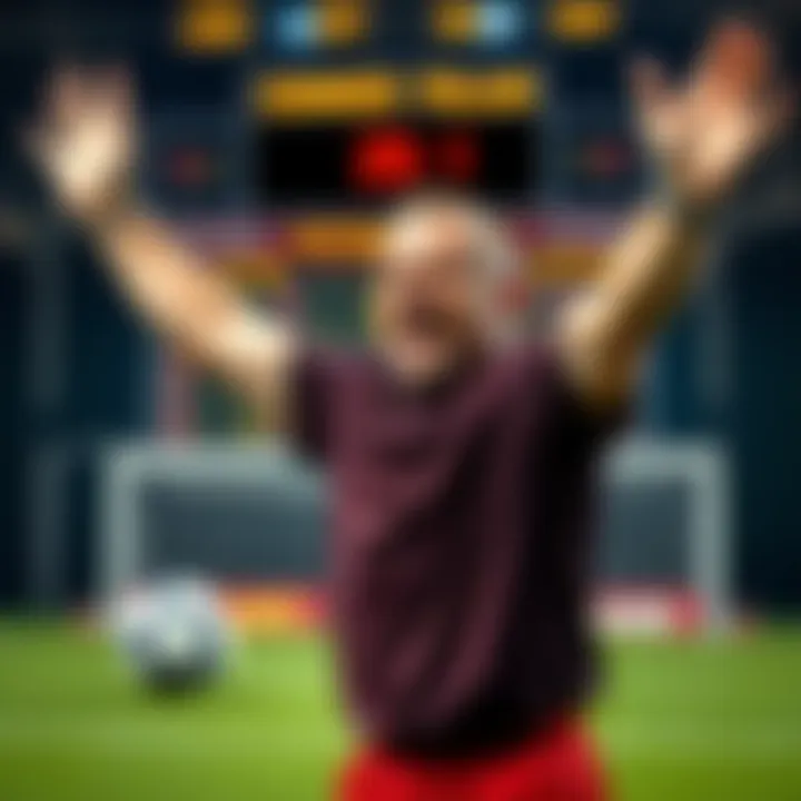 BobLottoBuilder celebrating after successfully placing three winning scoring parlays in six days, with a football and a scoreboard in the background.