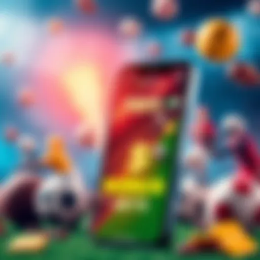 A graphic showing a smartphone app offering 100 dollars in bonus bets for sports betting with sports icons in the background