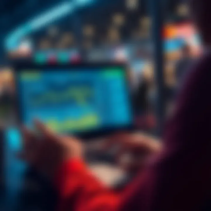 A person analyzing betting options on a laptop with charts and graphs on the screen, focusing on Minor and Mini bets.