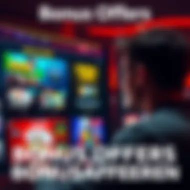 A person looking at an online gambling site with various bonus offers displayed on the screen