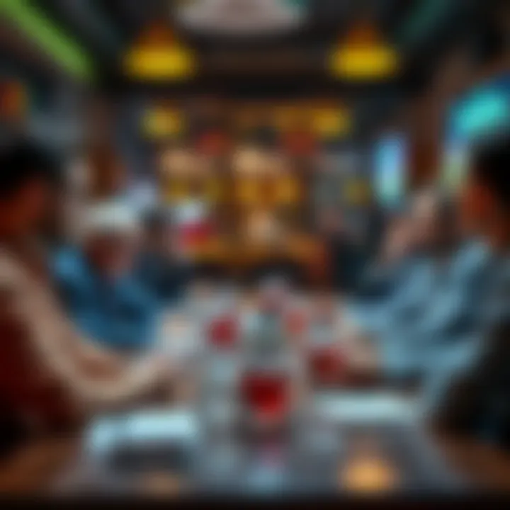 A group of people discussing bonuses after cashing out bets at a table with drinks and notes