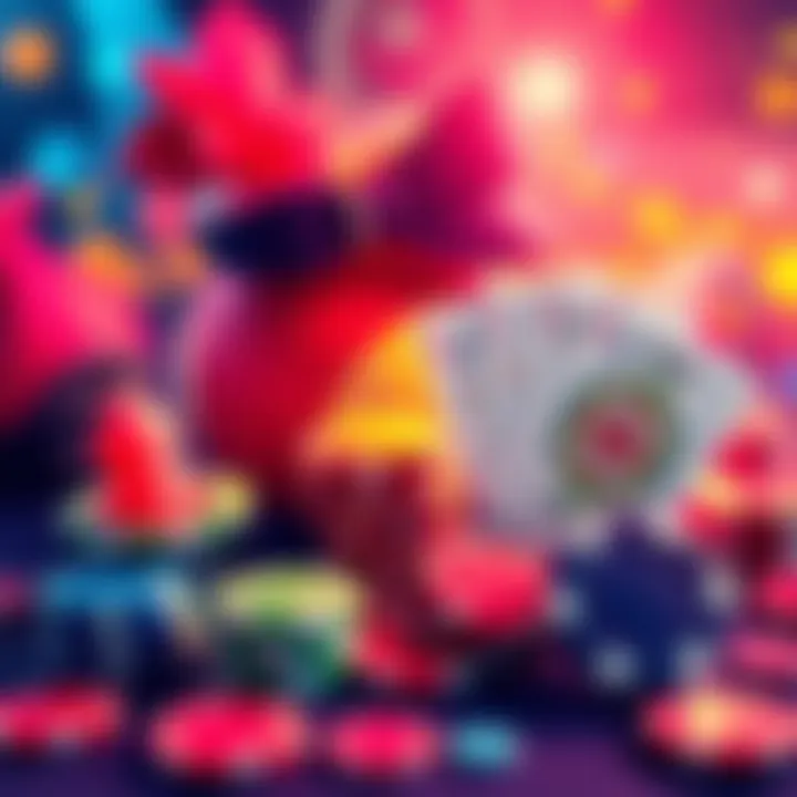 Colorful illustration of casino games and bonus codes with chips and cards