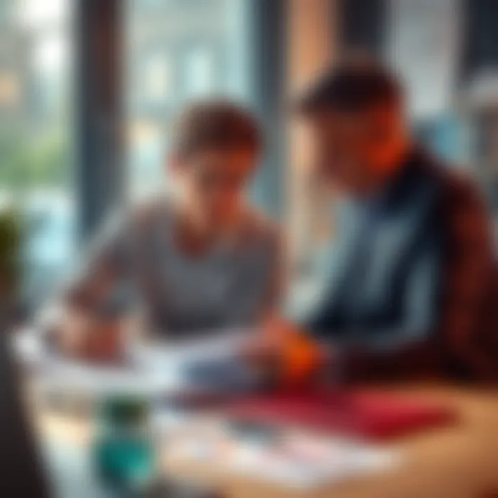 Two people discussing partnership for a bonus, with financial documents on the table
