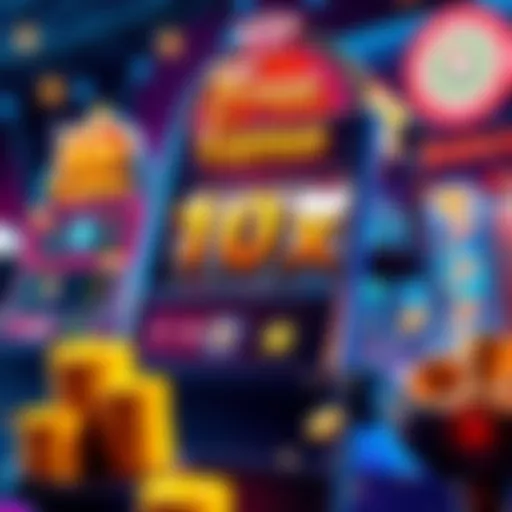 Illustration of a slot machine showing a bonus feature with symbols and colorful graphics