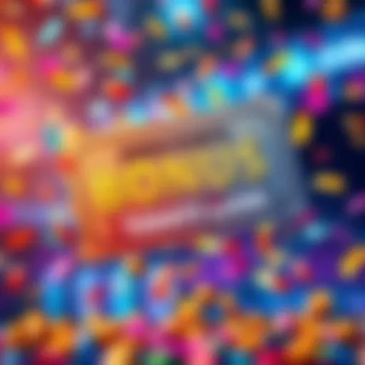 A colorful bonus ticket with tips for maximizing winnings in a game, surrounded by celebratory confetti and dollar signs.