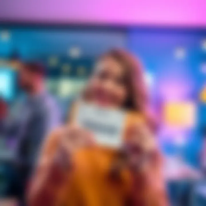 A person excitedly holding a bonus voucher with a smile, ready to redeem it.