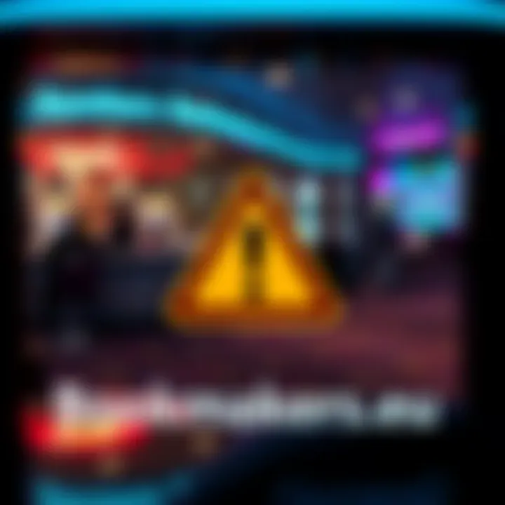 Bookmakers.eu logo with warning sign Bookmakers.eu logo displayed with a caution sign indicating gambling addiction concerns